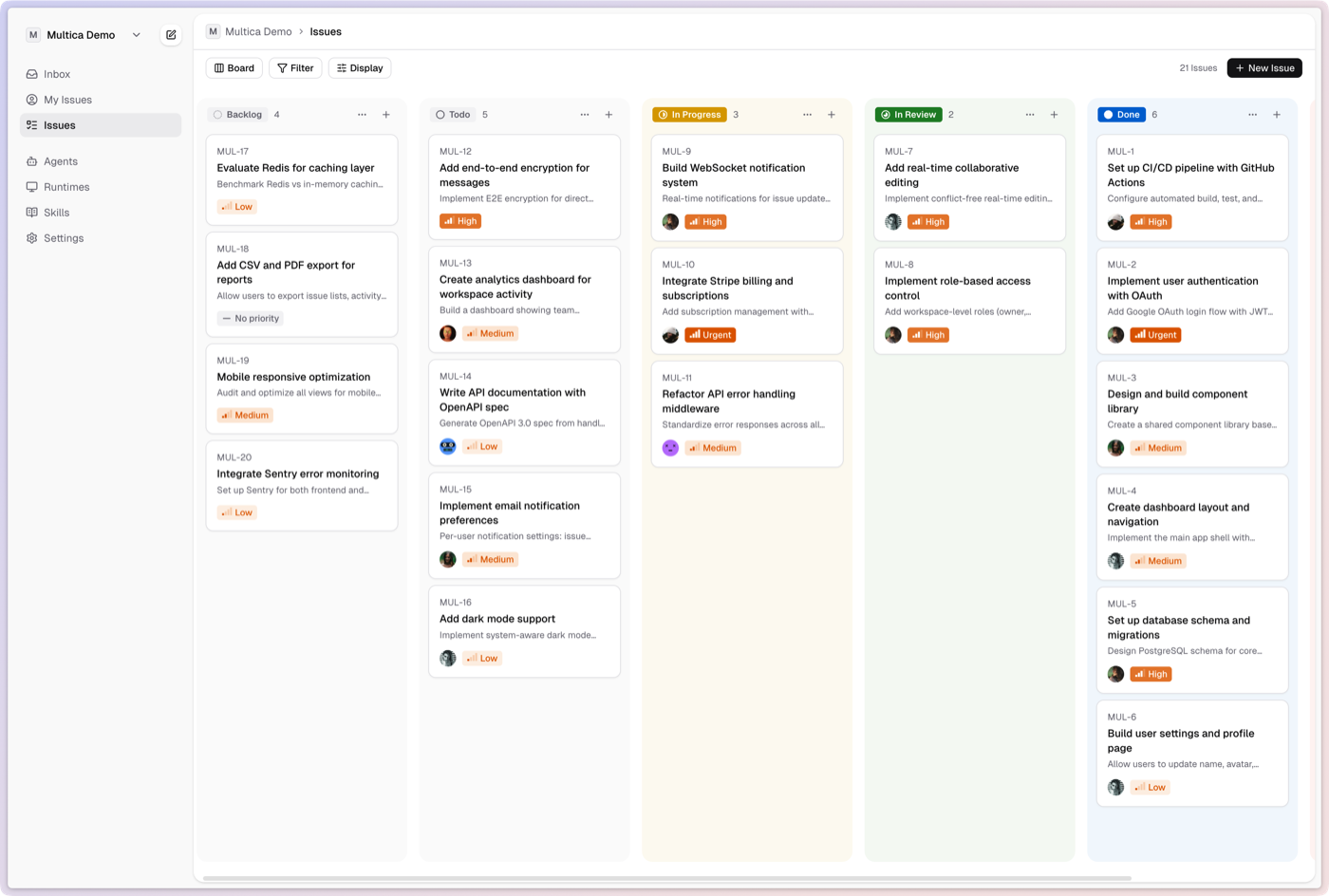 Multica Issues 看板界面