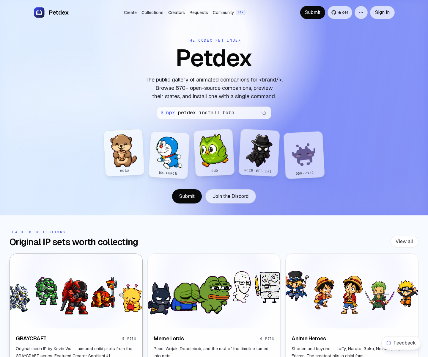 Petdex 首页截图