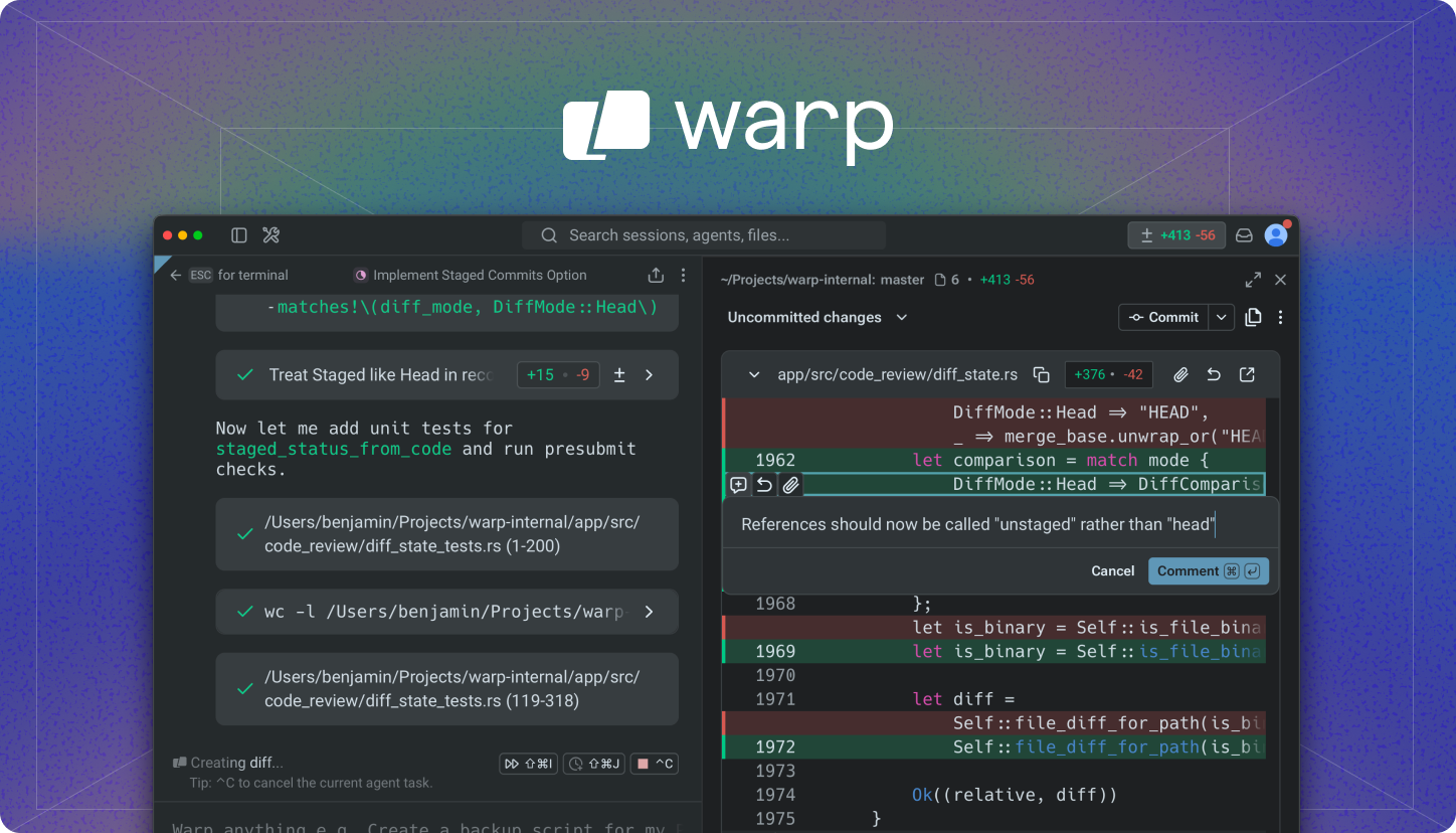Warp Agentic Development Environment product preview